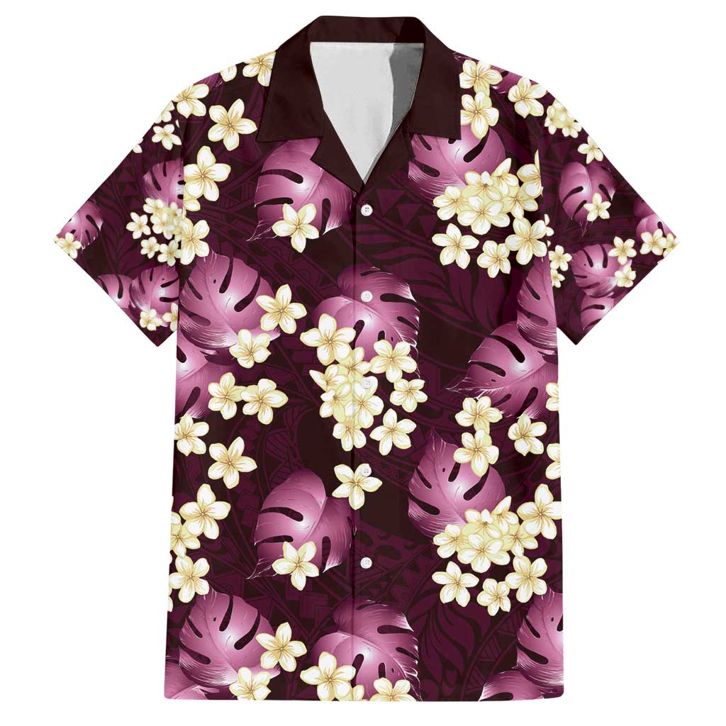 Pink Tropical Hawaii Family Matching Off Shoulder Short Dress and Hawaiian Shirt Seamless Monstera Plumeria Hawaiian Pattern LT14 Dad's Shirt - Short Sleeve Pink - Polynesian Pride