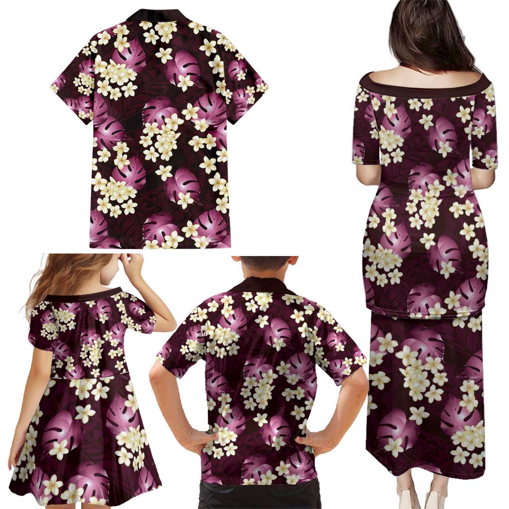 Pink Tropical Hawaii Family Matching Puletasi and Hawaiian Shirt Seamless Monstera Plumeria Hawaiian Pattern - Polynesian Pride