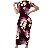 Pink Tropical Hawaii Family Matching Short Sleeve Bodycon Dress and Hawaiian Shirt Seamless Monstera Plumeria Hawaiian Pattern LT14 Mom's Dress Pink - Polynesian Pride