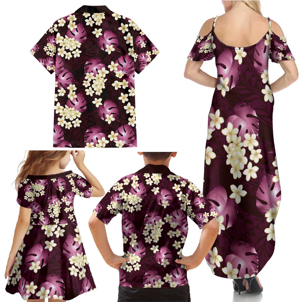 Pink Tropical Hawaii Family Matching Summer Maxi Dress and Hawaiian Shirt Seamless Monstera Plumeria Hawaiian Pattern LT14 - Polynesian Pride