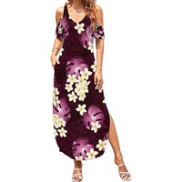Pink Tropical Hawaii Family Matching Summer Maxi Dress and Hawaiian Shirt Seamless Monstera Plumeria Hawaiian Pattern LT14 Mom's Dress Pink - Polynesian Pride