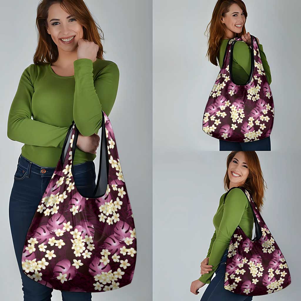 Pink Tropical Hawaii Grocery Bag Seamless Monstera Plumeria Hawaiian Pattern - Polynesian Pride