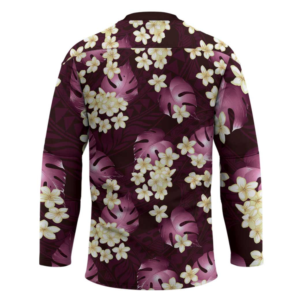 Pink Tropical Hawaii Hockey Jersey Seamless Monstera Plumeria Hawaiian Pattern - Polynesian Pride