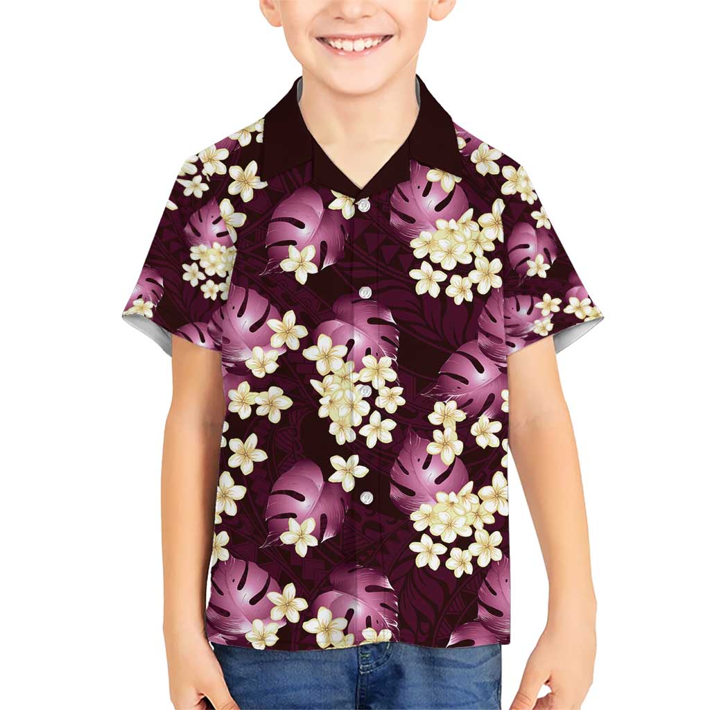 Pink Tropical Hawaii Kid Hawaiian Shirt Seamless Monstera Plumeria Hawaiian Pattern - Polynesian Pride
