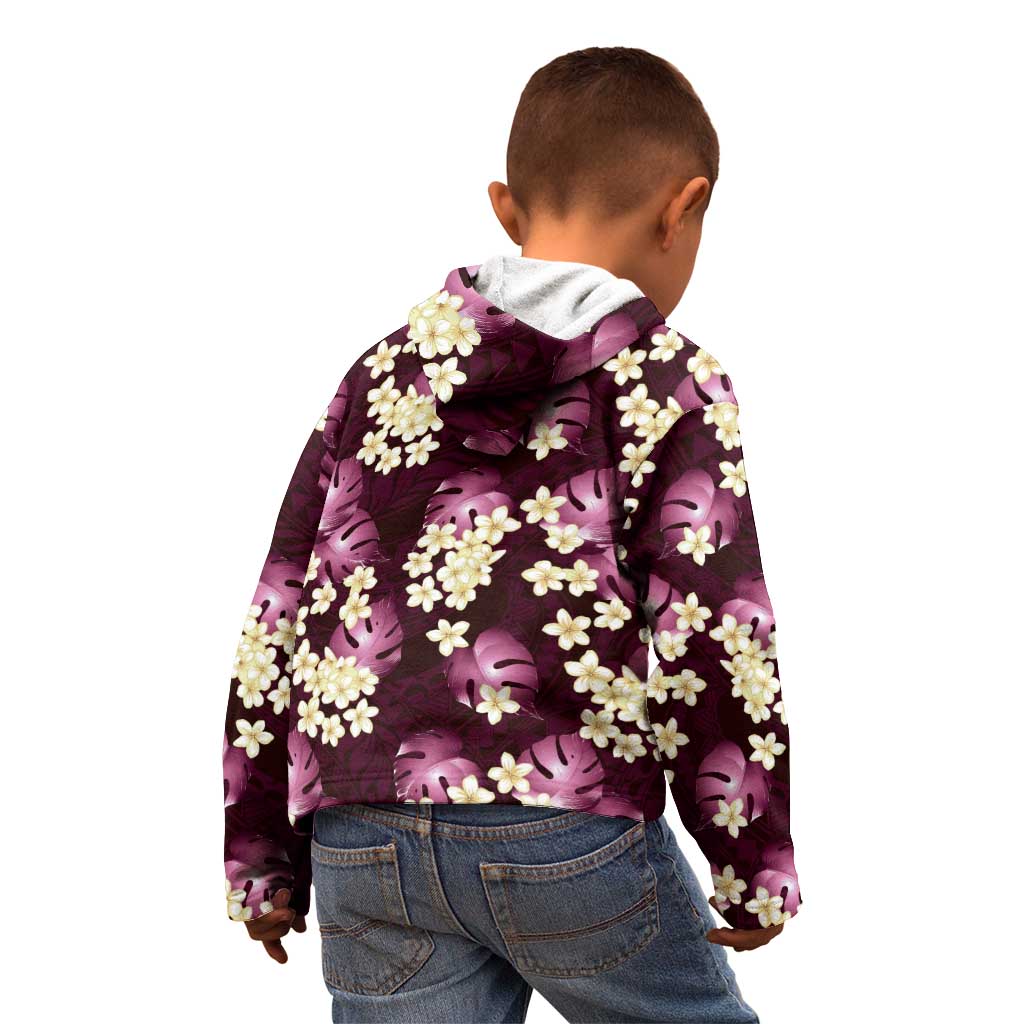 Pink Tropical Hawaii Kid Hoodie Seamless Monstera Plumeria Hawaiian Pattern LT14 - Polynesian Pride