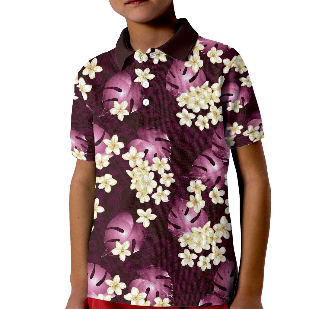 Pink Tropical Hawaii Kid Polo Shirt Seamless Monstera Plumeria Hawaiian Pattern LT14 Kid Pink - Polynesian Pride