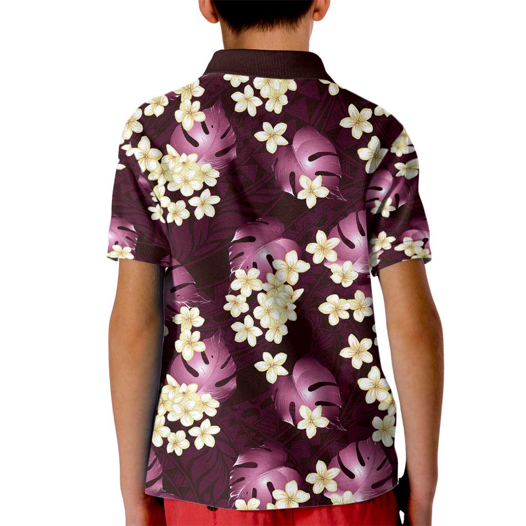 Pink Tropical Hawaii Kid Polo Shirt Seamless Monstera Plumeria Hawaiian Pattern LT14 - Polynesian Pride