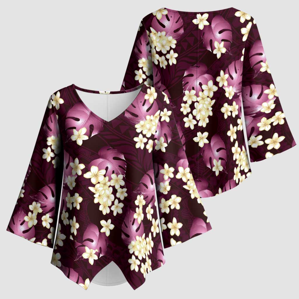 Pink Tropical Hawaii Kimono Sleeve Blouse Seamless Monstera Plumeria Hawaiian Pattern - Polynesian Pride