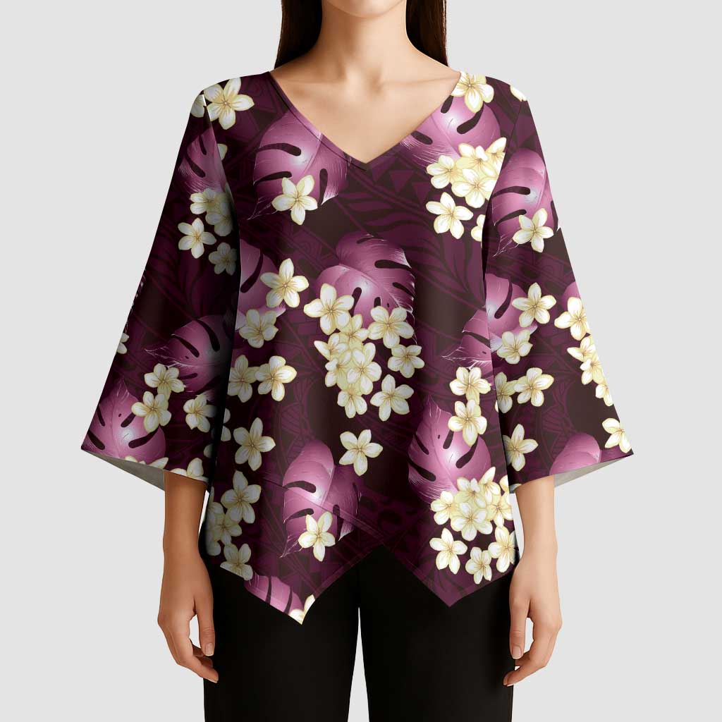 Pink Tropical Hawaii Kimono Sleeve Blouse Seamless Monstera Plumeria Hawaiian Pattern - Polynesian Pride
