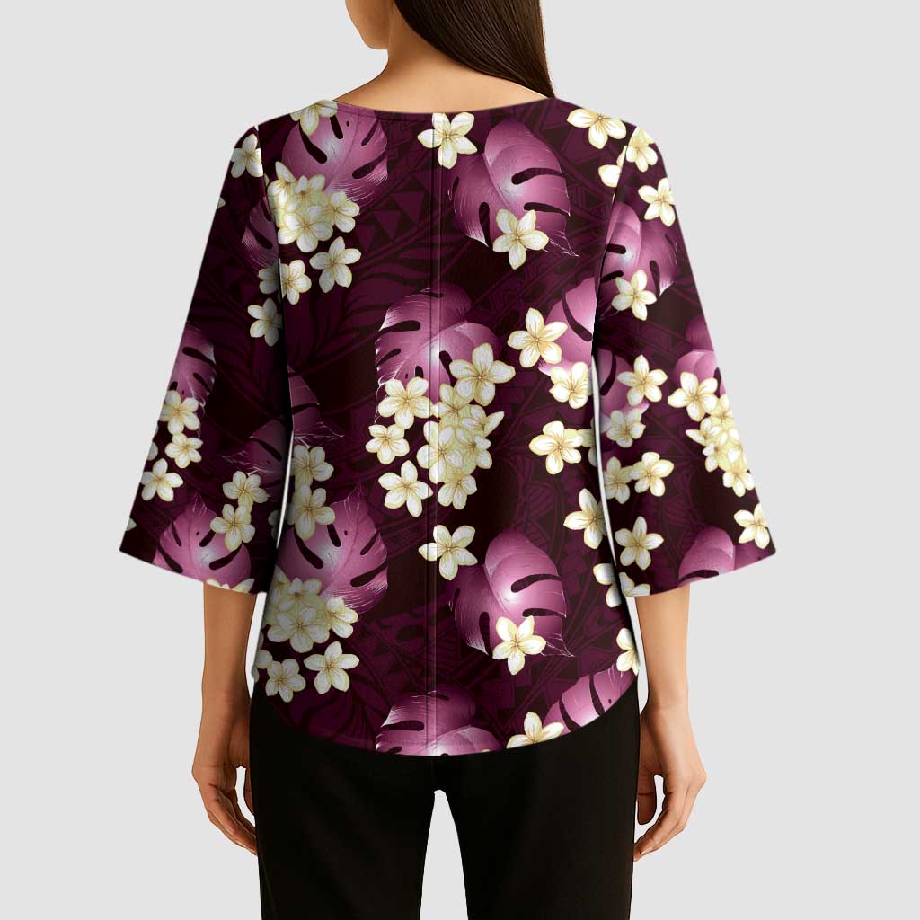 Pink Tropical Hawaii Kimono Sleeve Blouse Seamless Monstera Plumeria Hawaiian Pattern - Polynesian Pride