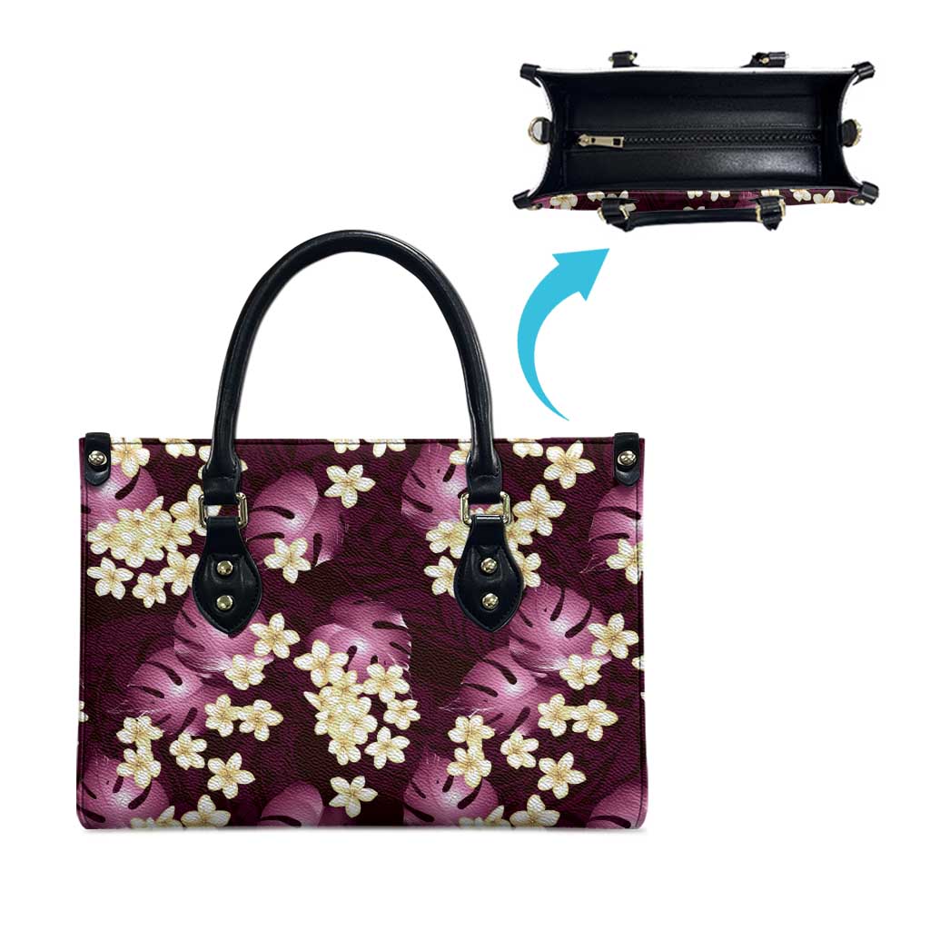 Pink Tropical Hawaii Leather Bag Seamless Monstera Plumeria Hawaiian Pattern - Polynesian Pride