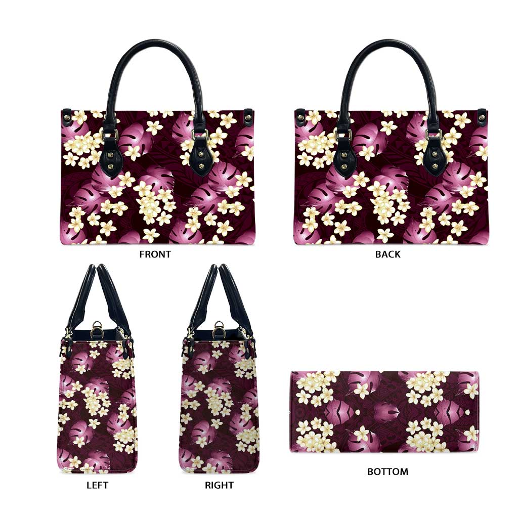 Pink Tropical Hawaii Leather Bag Seamless Monstera Plumeria Hawaiian Pattern - Polynesian Pride