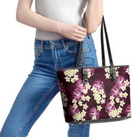 Pink Tropical Hawaii Leather Tote Bag Seamless Monstera Plumeria Hawaiian Pattern - Polynesian Pride