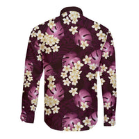 Pink Tropical Hawaii Long Sleeve Button Shirt Seamless Monstera Plumeria Hawaiian Pattern - Polynesian Pride