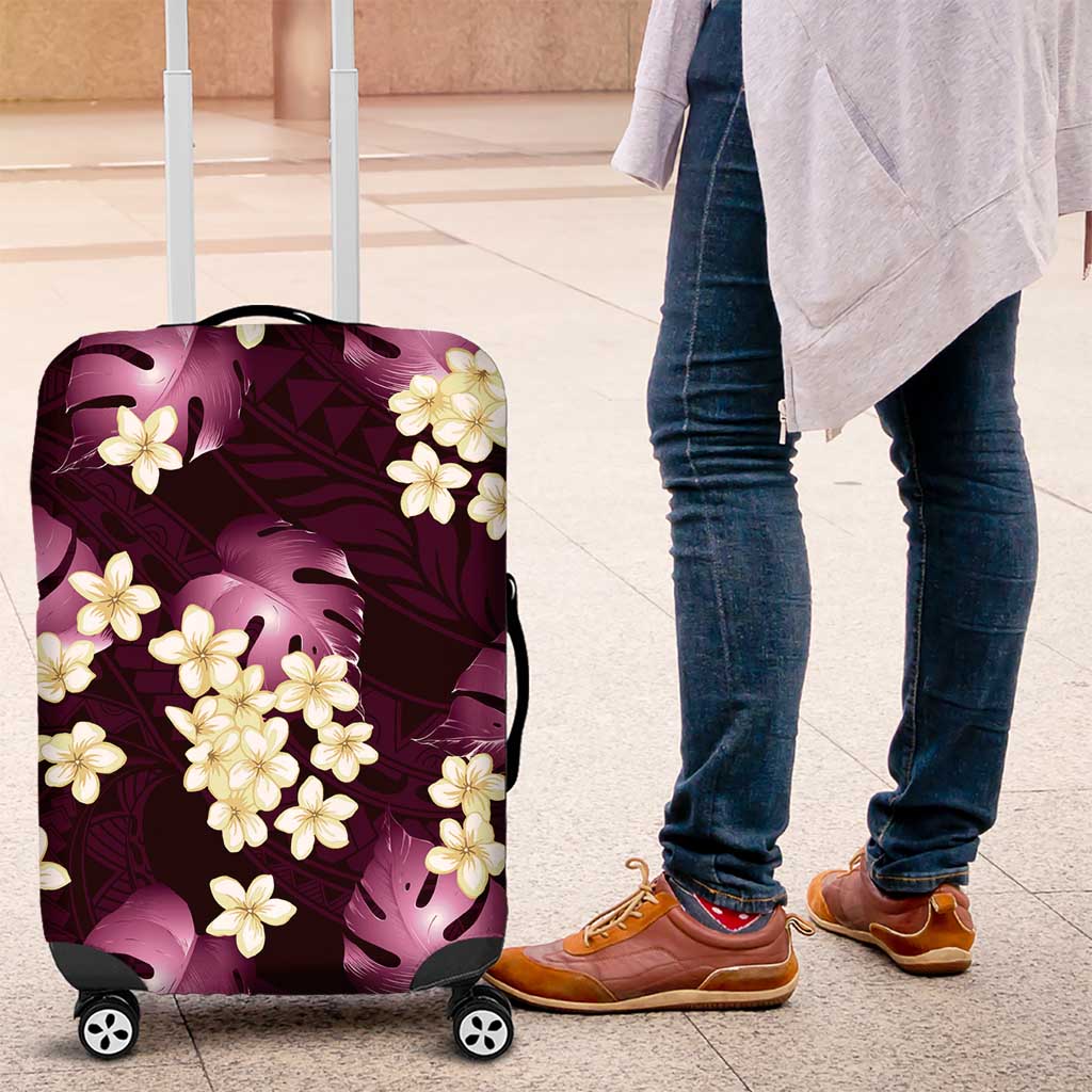 Pink Tropical Hawaii Luggage Cover Seamless Monstera Plumeria Hawaiian Pattern - Polynesian Pride