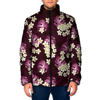 Pink Tropical Hawaii Padded Jacket Seamless Monstera Plumeria Hawaiian Pattern - Polynesian Pride