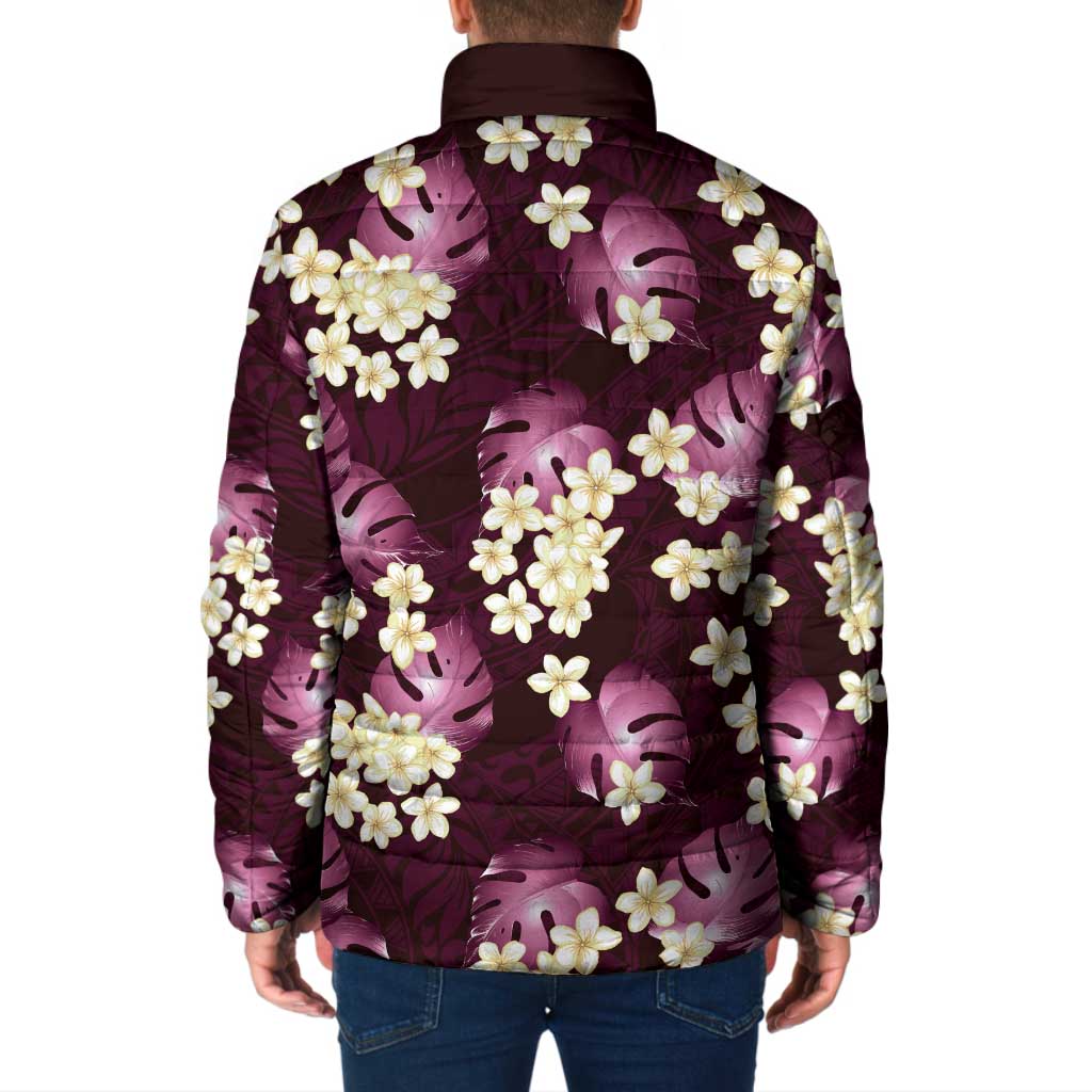 Pink Tropical Hawaii Padded Jacket Seamless Monstera Plumeria Hawaiian Pattern - Polynesian Pride