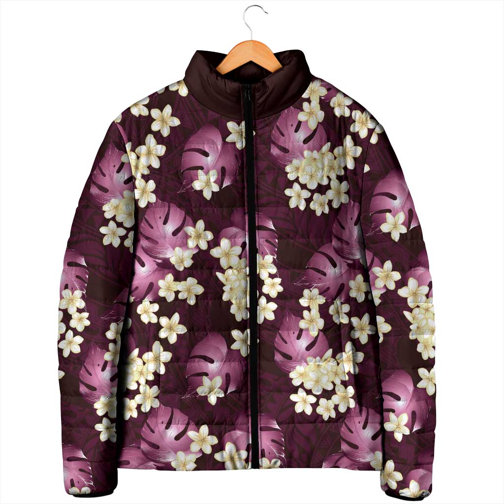 Pink Tropical Hawaii Padded Jacket Seamless Monstera Plumeria Hawaiian Pattern - Polynesian Pride