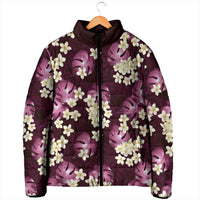 Pink Tropical Hawaii Padded Jacket Seamless Monstera Plumeria Hawaiian Pattern - Polynesian Pride