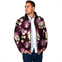 Pink Tropical Hawaii Padded Jacket Seamless Monstera Plumeria Hawaiian Pattern - Polynesian Pride