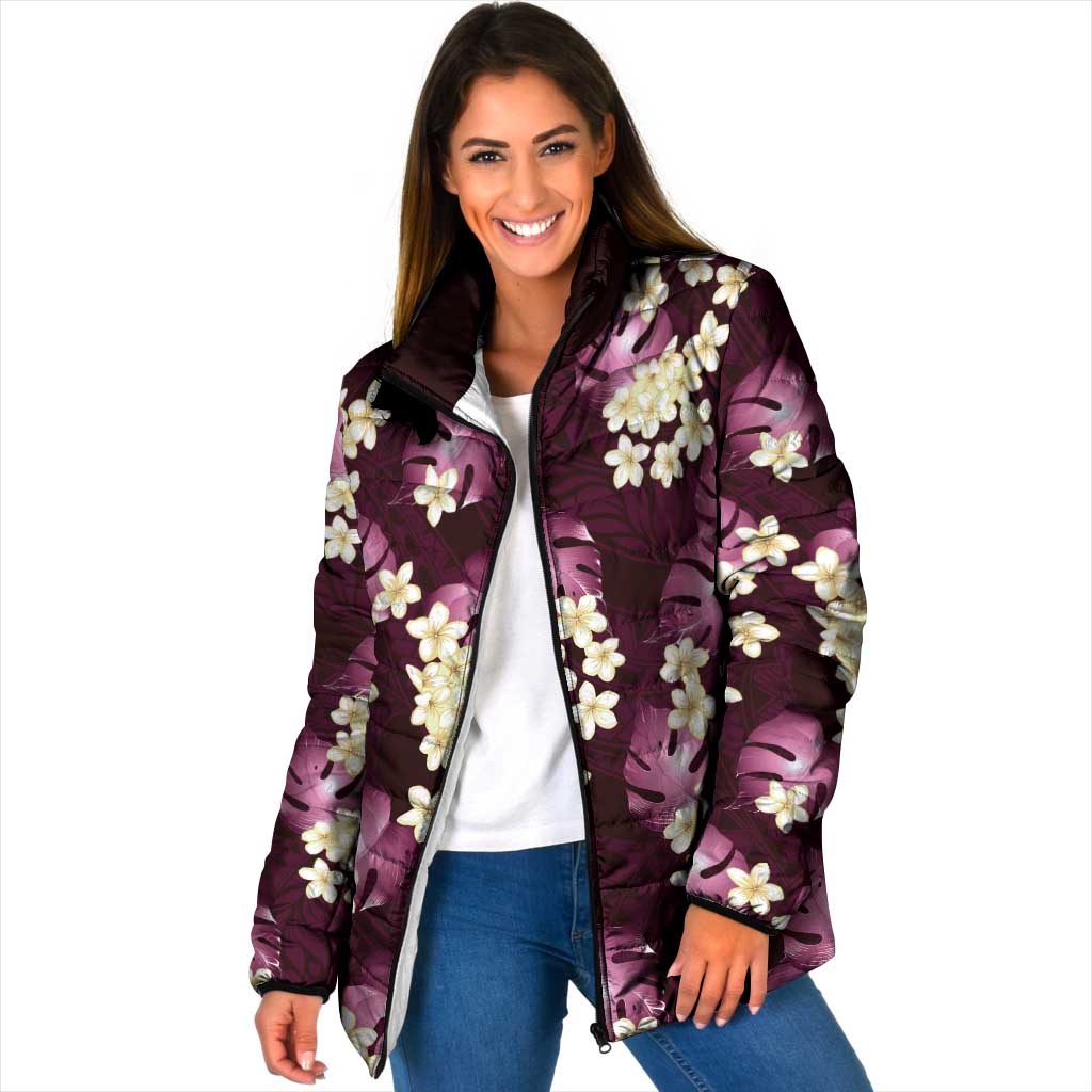 Pink Tropical Hawaii Padded Jacket Seamless Monstera Plumeria Hawaiian Pattern - Polynesian Pride