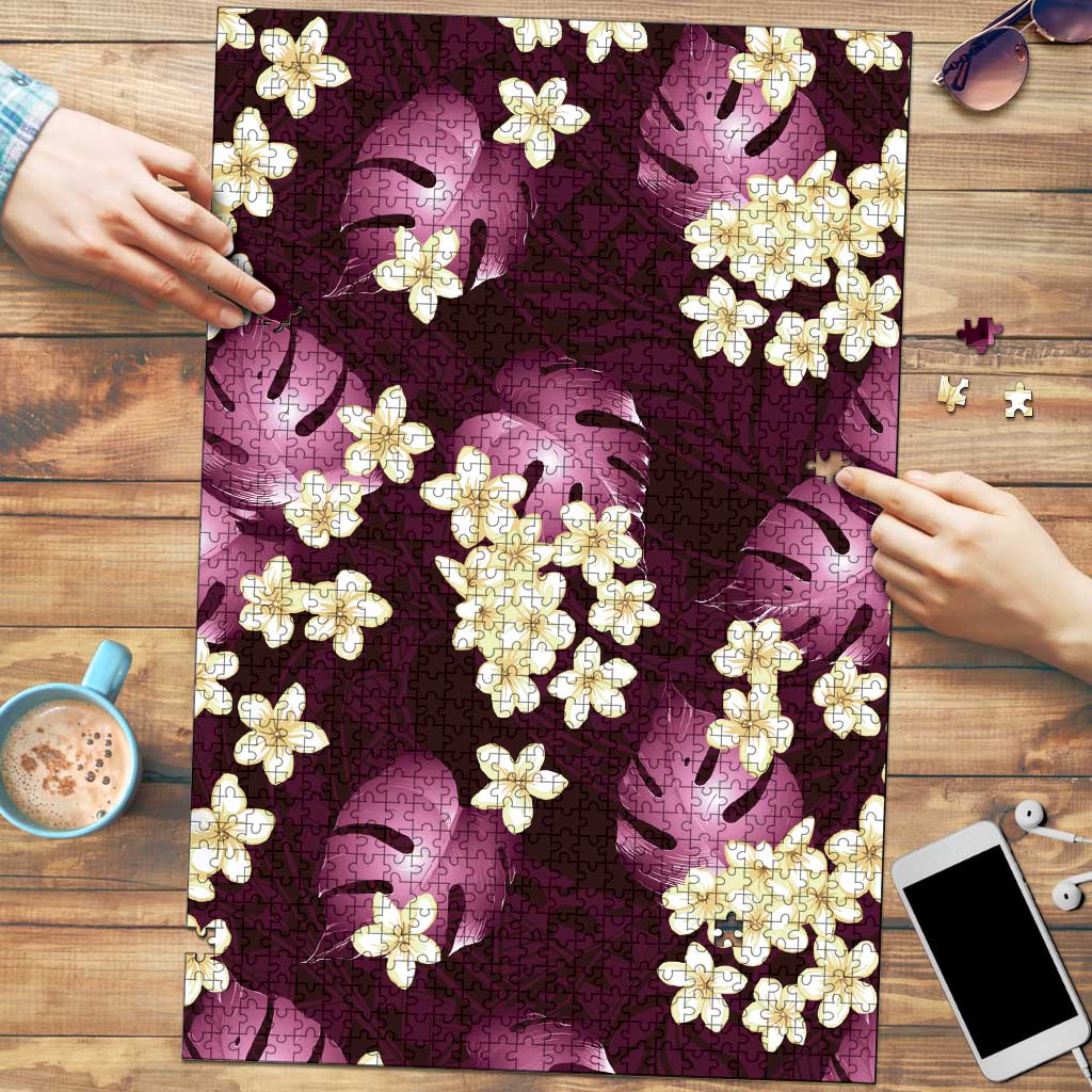 Pink Tropical Hawaii Puzzle Seamless Monstera Plumeria Hawaiian Pattern - Polynesian Pride