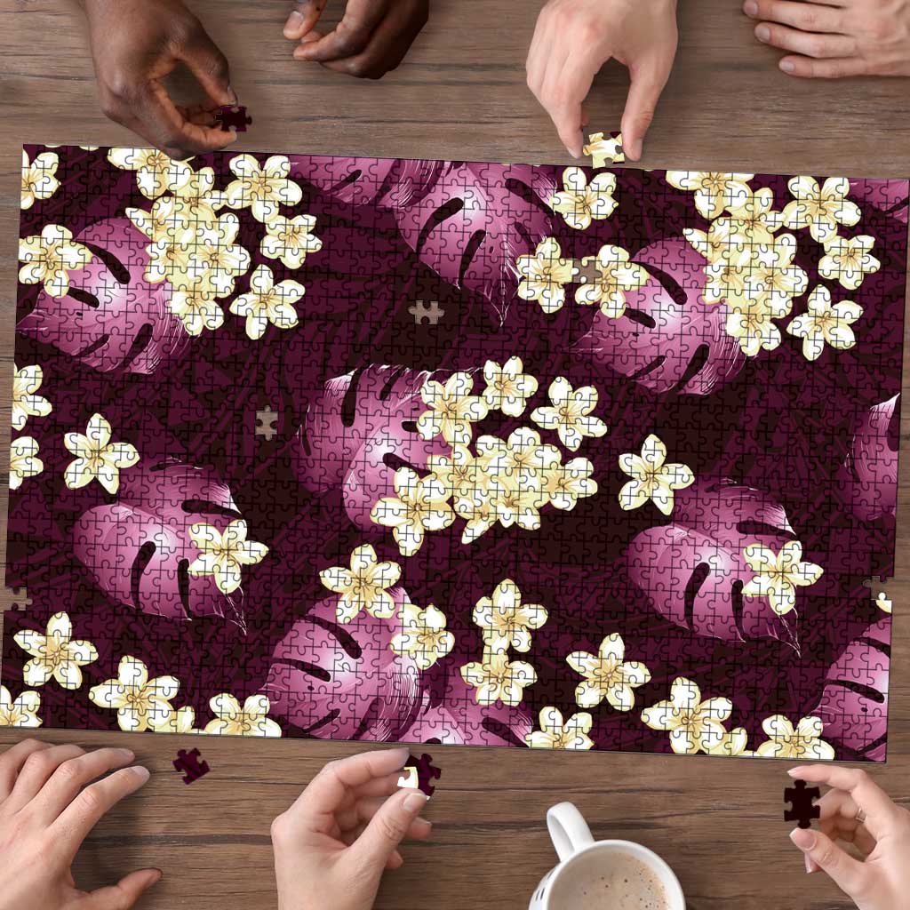 Pink Tropical Hawaii Puzzle Seamless Monstera Plumeria Hawaiian Pattern - Polynesian Pride