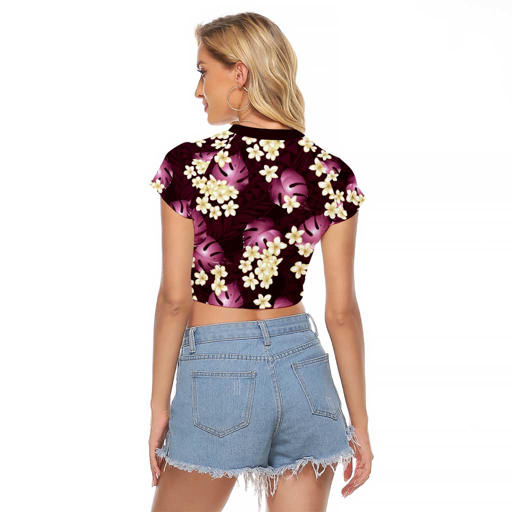 Pink Tropical Hawaii Raglan Cropped T Shirt Seamless Monstera Plumeria Hawaiian Pattern LT14 - Polynesian Pride