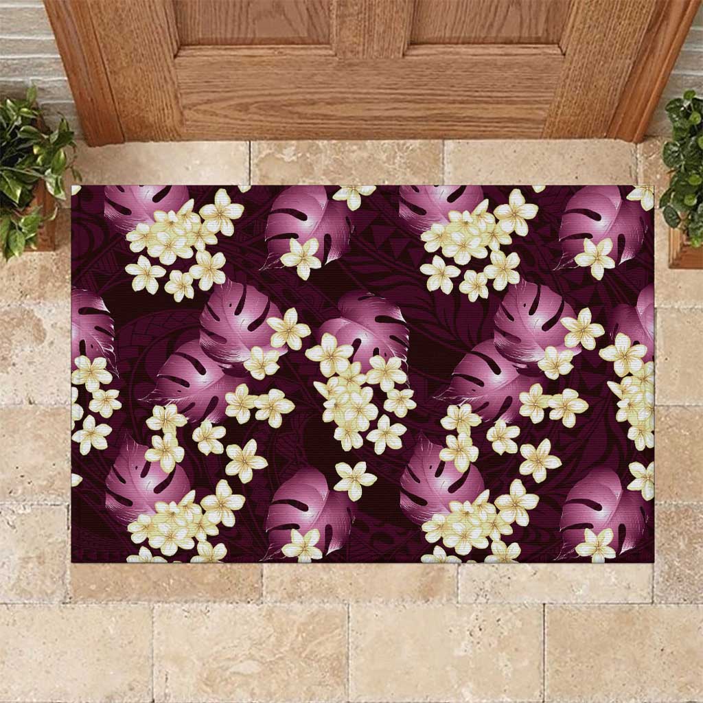 Pink Tropical Hawaii Rubber Doormat Seamless Monstera Plumeria Hawaiian Pattern - Polynesian Pride