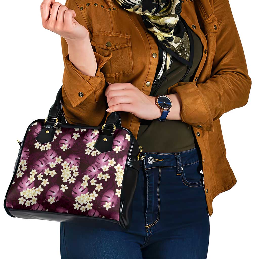 Pink Tropical Hawaii Shoulder Handbag Seamless Monstera Plumeria Hawaiian Pattern - Polynesian Pride