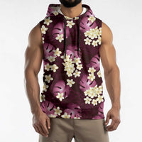 Pink Tropical Hawaii Sleeveless Hoodie Seamless Monstera Plumeria Hawaiian Pattern - Polynesian Pride