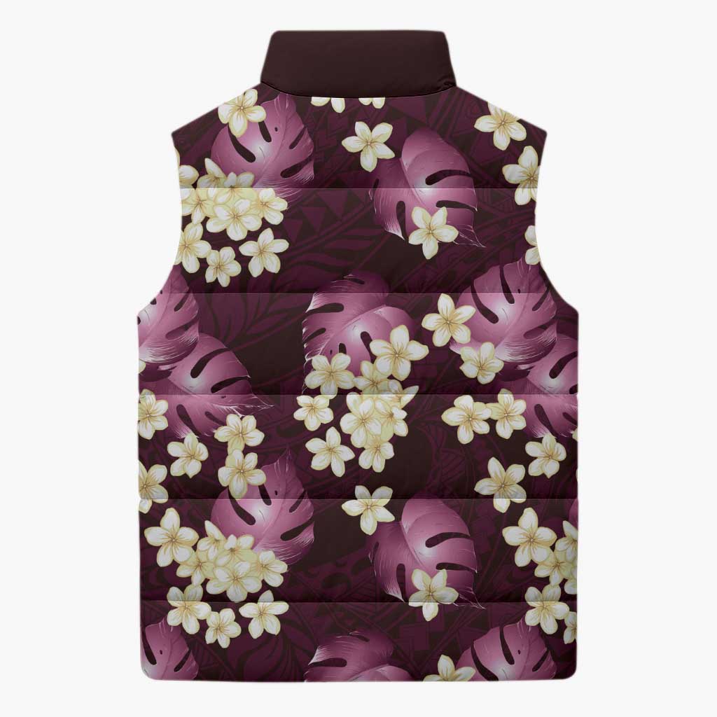 Pink Tropical Hawaii Sleeveless Puffer Jacket Seamless Monstera Plumeria Hawaiian Pattern - Polynesian Pride