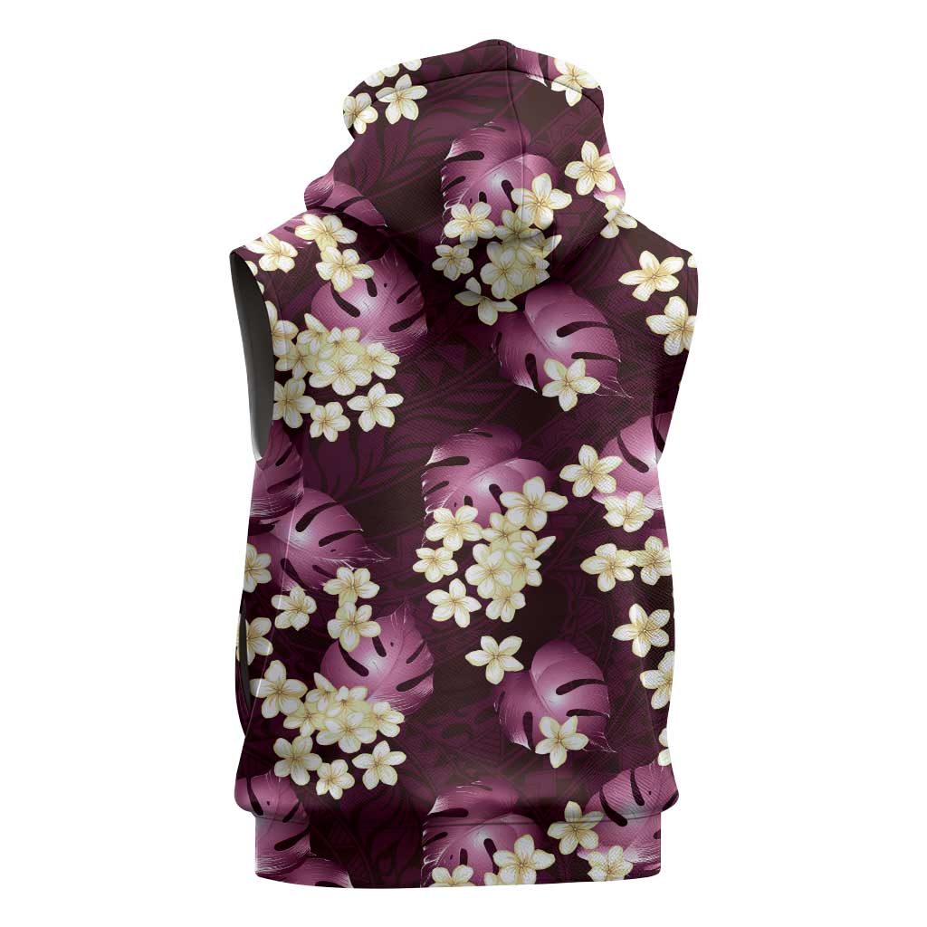 Pink Tropical Hawaii Sleeveless Zip Hoodie Seamless Monstera Plumeria Hawaiian Pattern - Polynesian Pride