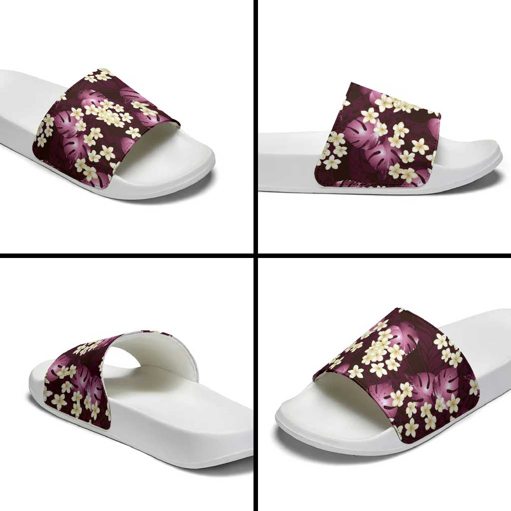 Pink Tropical Hawaii Slide Sandals Seamless Monstera Plumeria Hawaiian Pattern - Polynesian Pride