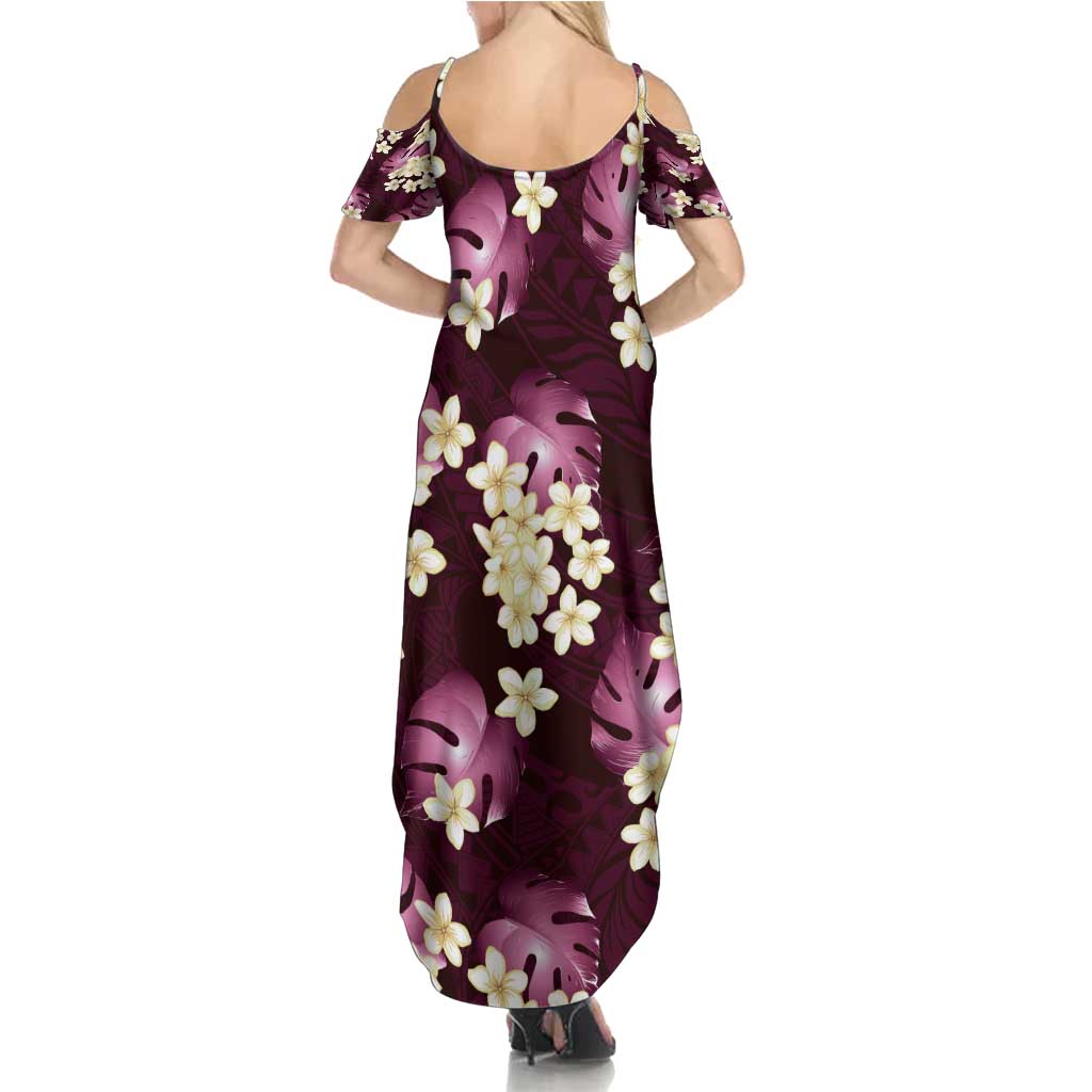 Pink Tropical Hawaii Summer Maxi Dress Seamless Monstera Plumeria Hawaiian Pattern - Polynesian Pride