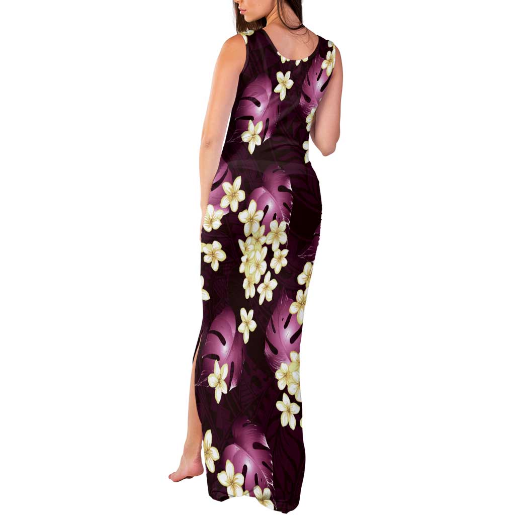Pink Tropical Hawaii Tank Maxi Dress Seamless Monstera Plumeria Hawaiian Pattern LT14 - Polynesian Pride