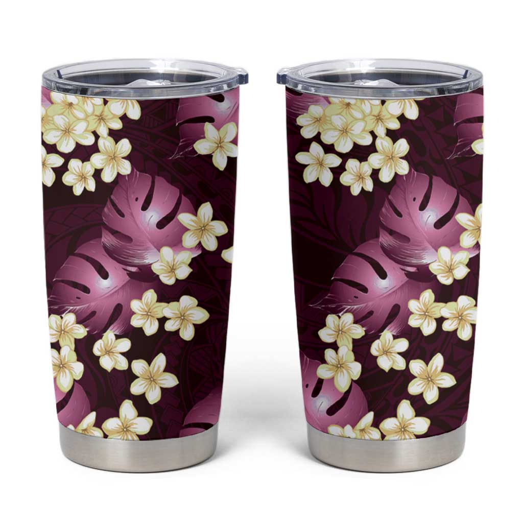 Pink Tropical Hawaii Tumbler Cup Seamless Monstera Plumeria Hawaiian Pattern - Polynesian Pride