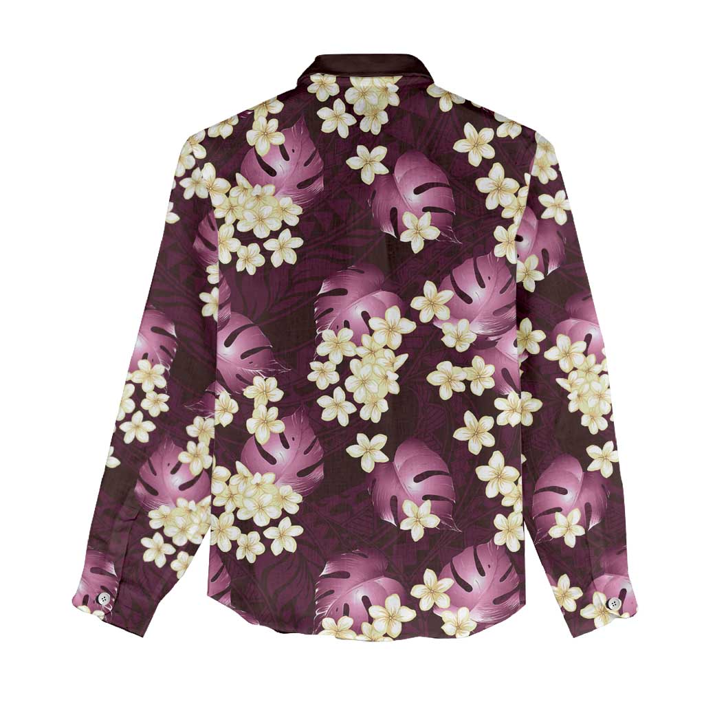 Pink Tropical Hawaii Women Casual Shirt Seamless Monstera Plumeria Hawaiian Pattern - Polynesian Pride