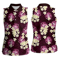 Pink Tropical Hawaii Women Sleeveless Polo Shirt Seamless Monstera Plumeria Hawaiian Pattern - Polynesian Pride