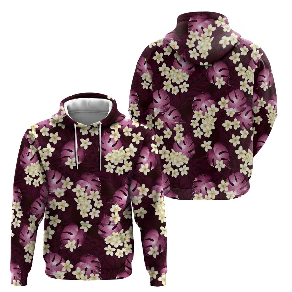 Pink Tropical Hawaii Zip Hoodie Seamless Monstera Plumeria Hawaiian Pattern - Polynesian Pride