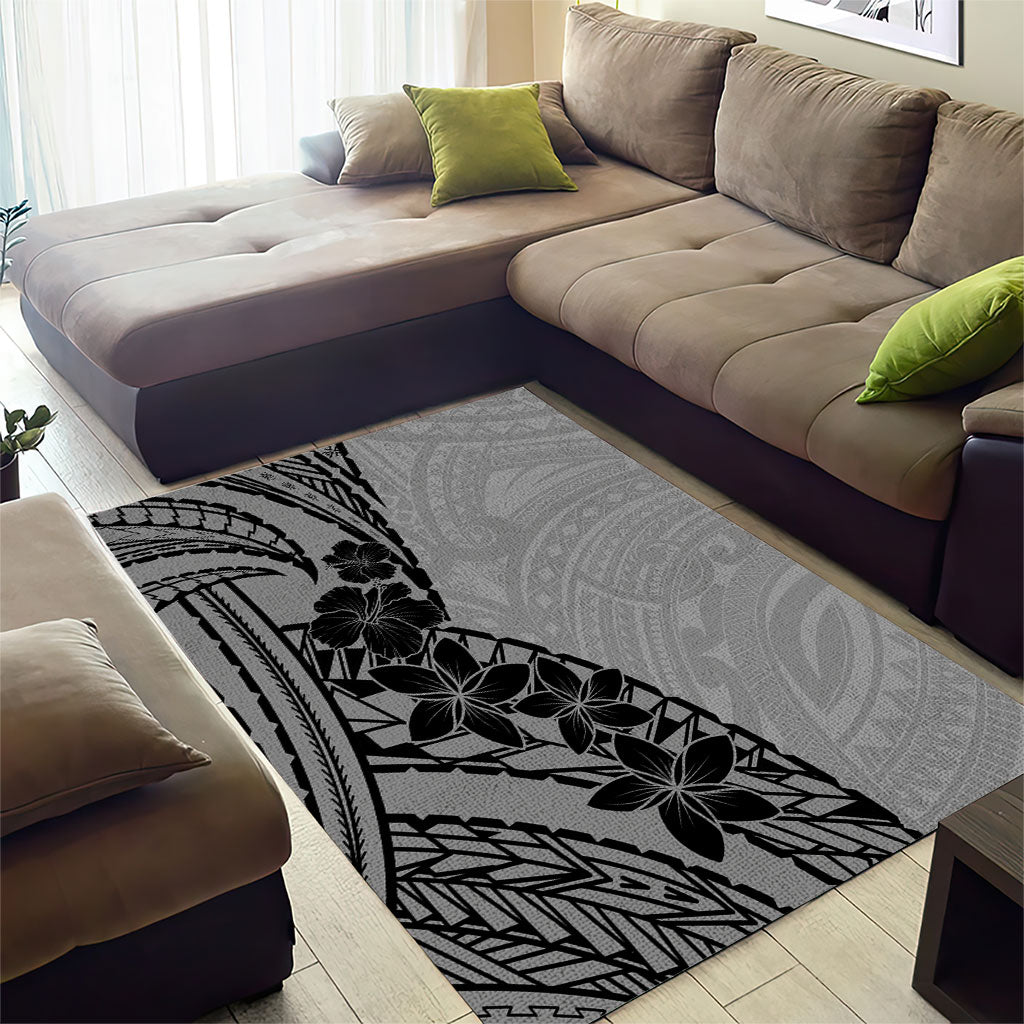 Black Gray Polynesia Tropical Flowers Area Rug LT14 - Polynesian Pride