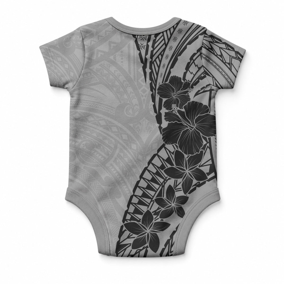 Black Gray Polynesia Tropical Flowers Baby Onesie LT14 - Polynesian Pride