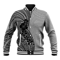 Black Gray Polynesia Tropical Flowers Baseball Jacket