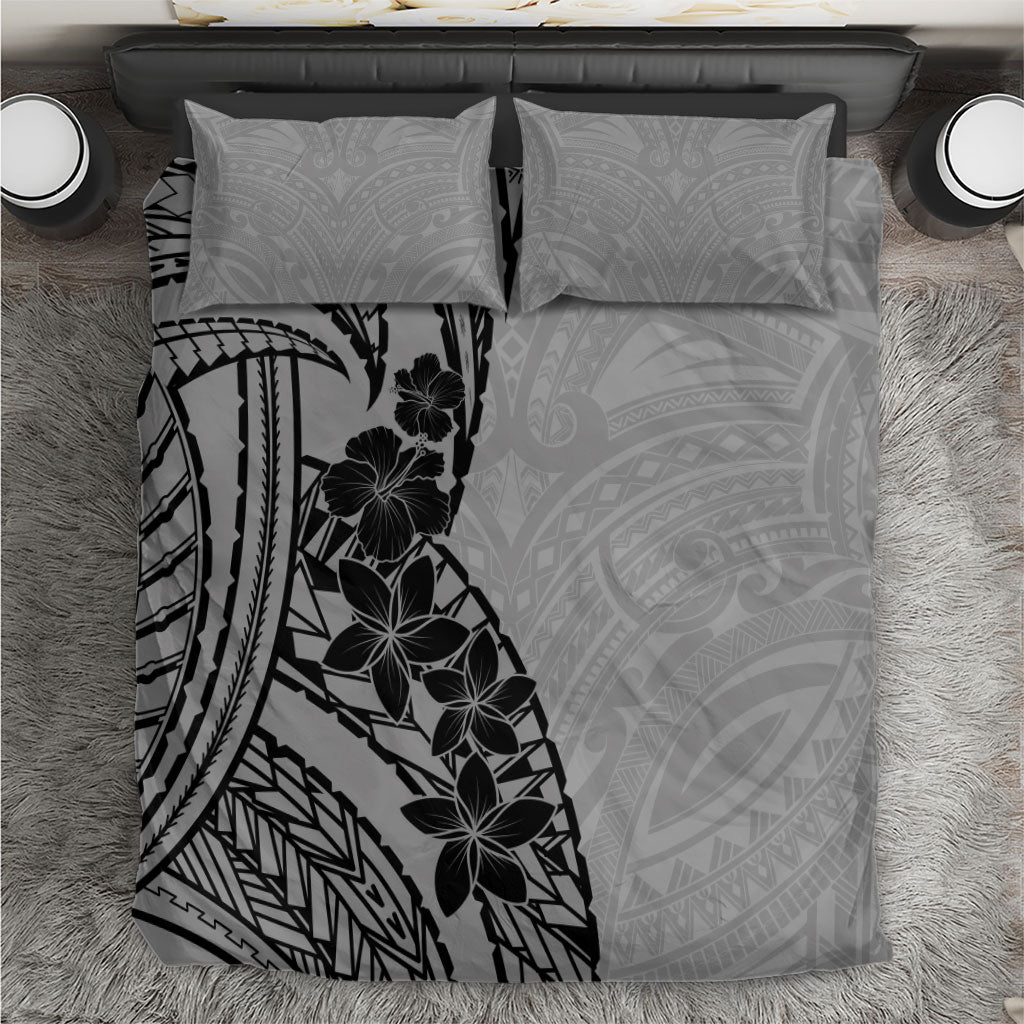 Black Gray Polynesia Tropical Flowers Bedding Set