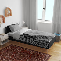 Black Gray Polynesia Tropical Flowers Bedding Set