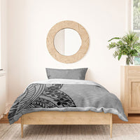 Black Gray Polynesia Tropical Flowers Bedding Set