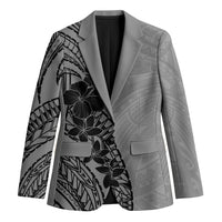 Black Gray Polynesia Tropical Flowers Blazer LT14 Unisex Gray - Polynesian Pride