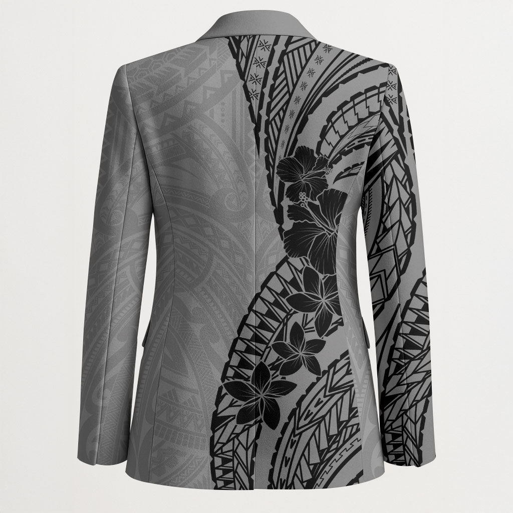 Black Gray Polynesia Tropical Flowers Blazer LT14 - Polynesian Pride