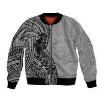 Black Gray Polynesia Tropical Flowers Bomber Jacket