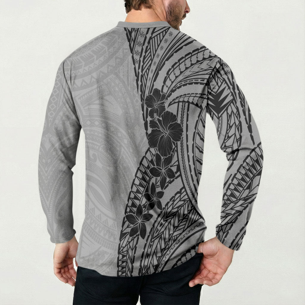 Black Gray Polynesia Tropical Flowers Button Sweatshirt LT14 - Polynesian Pride